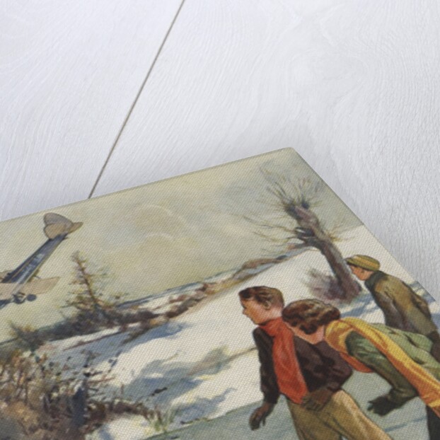 Illustration of children watching plane crash by Anonymous