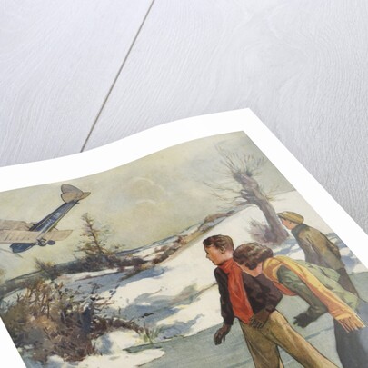 Illustration of children watching plane crash by Anonymous