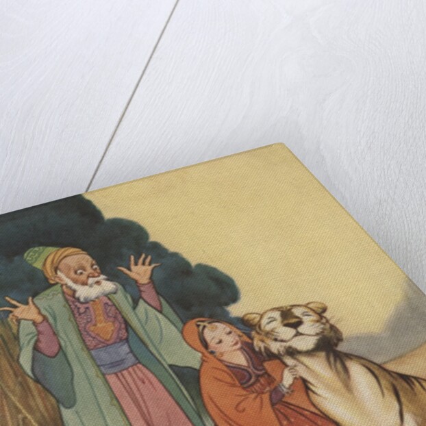 Illustration of man and girl with tiger by Anonymous