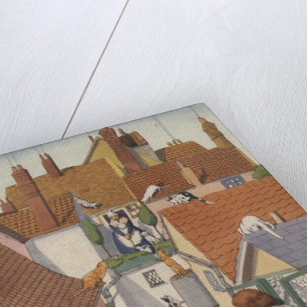 Illustration of cats on roofs by Anonymous