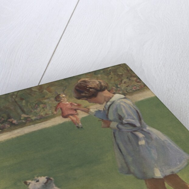 Illustration of girl teaching dog trick by Anonymous