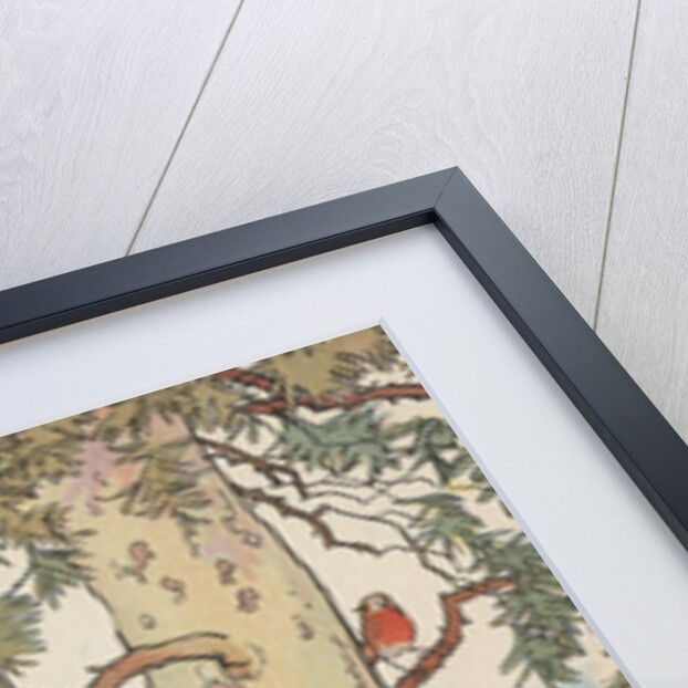 Illustration of cats chasing birds up tree by Anonymous