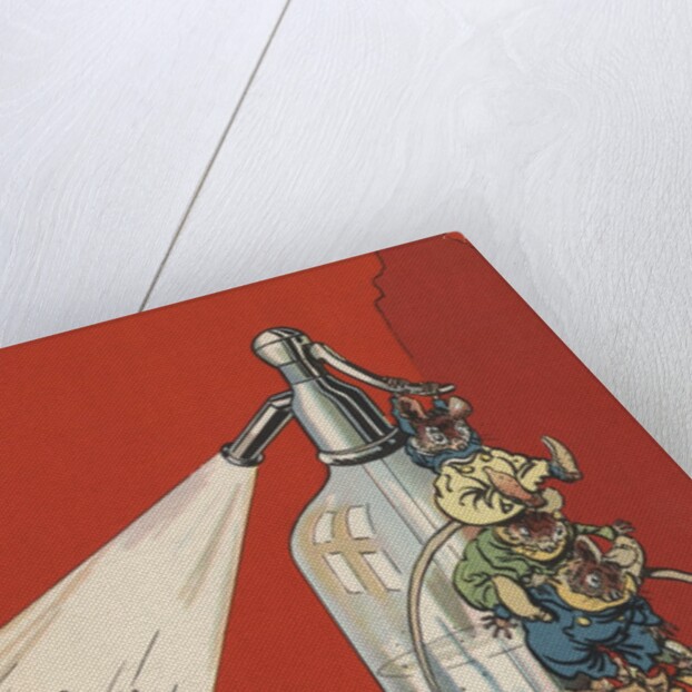 Illustration of mice spraying soda syphon bottle by Anonymous