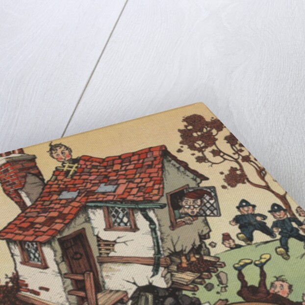 Illustration of giant turtle destroying house by Anonymous