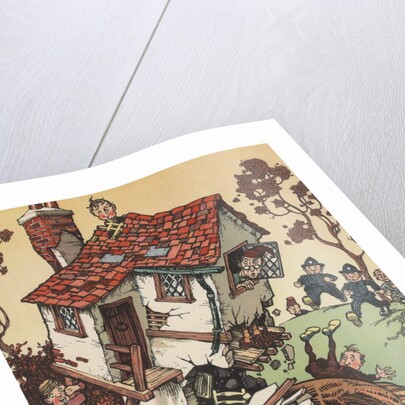 Illustration of giant turtle destroying house by Anonymous