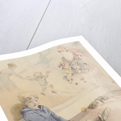 Illustration of boy daydreaming about Santa Claus by Anonymous