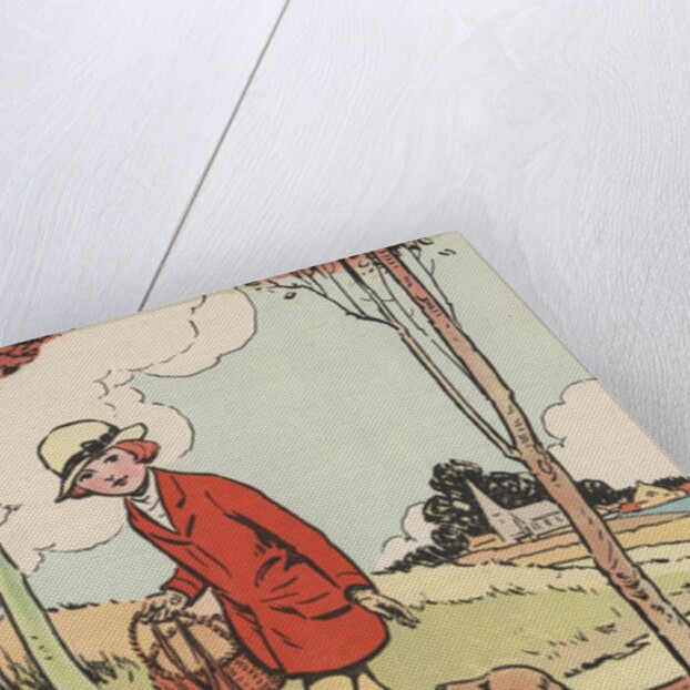 Illustration of girl walking with dog by Anonymous