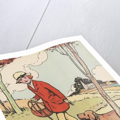 Illustration of girl walking with dog by Anonymous