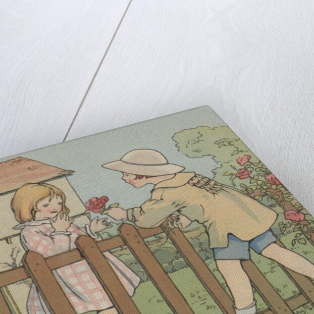 Illustration of boy giving rose to girl by Anonymous