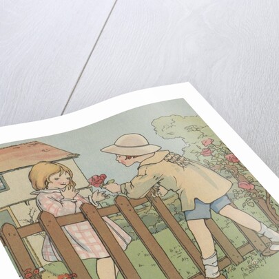 Illustration of boy giving rose to girl by Anonymous