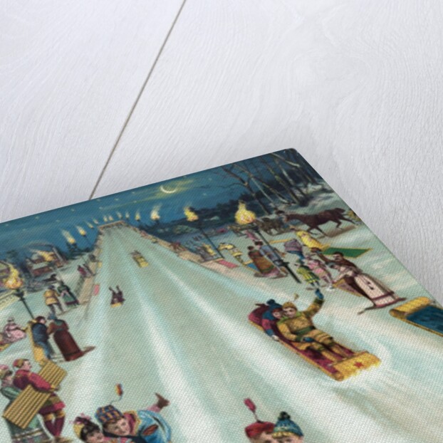 Couples sledding at night by Anonymous