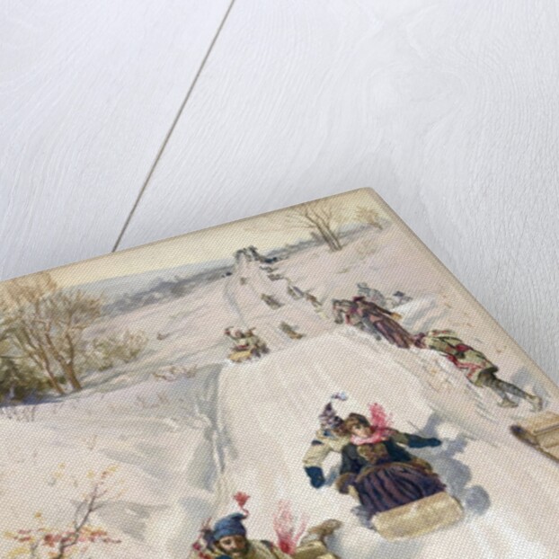 Tobogganing in countryside by Anonymous