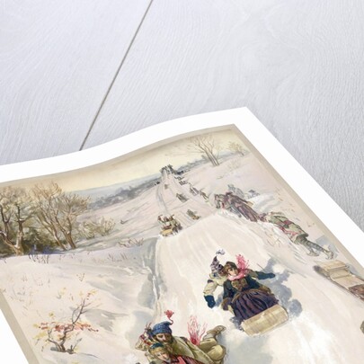 Tobogganing in countryside by Anonymous