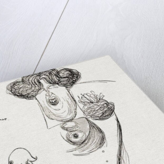 Oscar Wilde, the Irish dramatist, writer and poet. A caricature by Max Beerbohm showing his extravagent haircut, style of dress and his trademark cane. by Anonymous