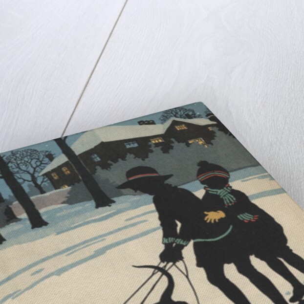 Children on ice skates pulled by dogs by Anonymous