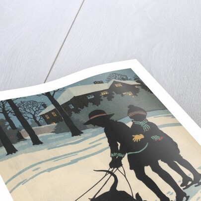 Children on ice skates pulled by dogs by Anonymous