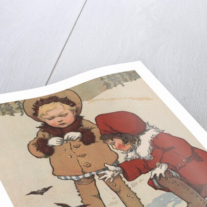 Children feeding birds in snow by Anonymous