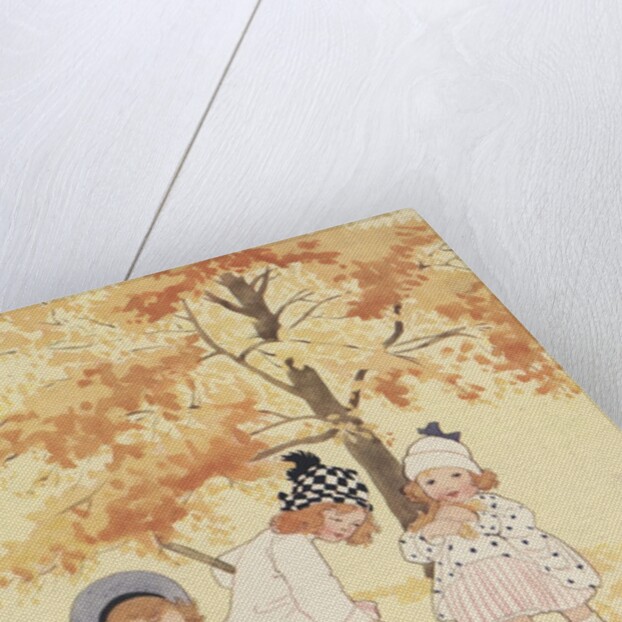 Children gathering leaves by Anonymous