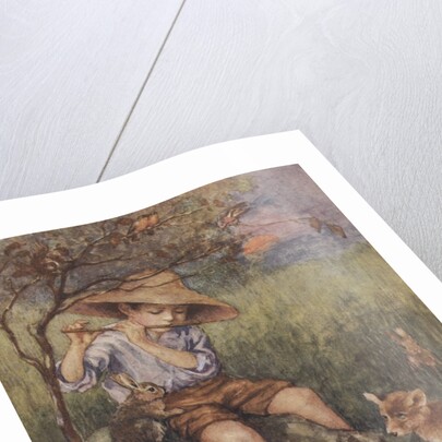 Animals listening to boy play flute by Anonymous