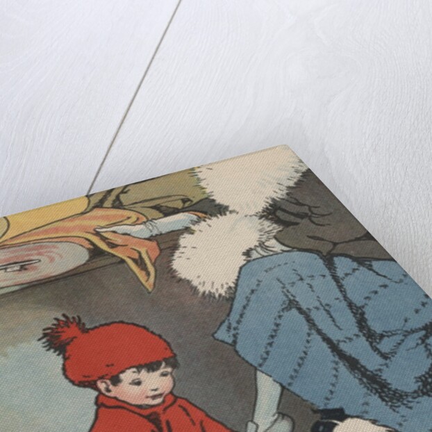 Boy showing box to dog by Anonymous