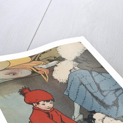 Boy showing box to dog by Anonymous