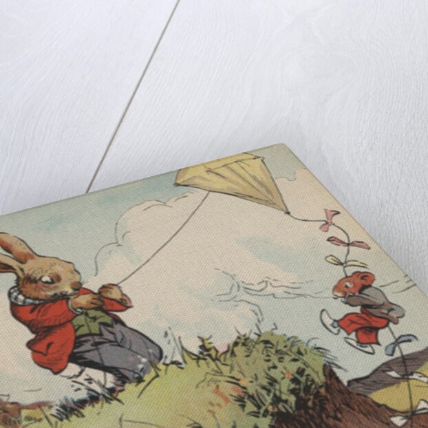 Rabbit and mice flying kite by Anonymous