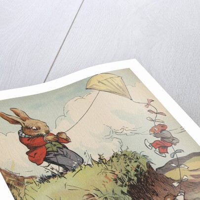 Rabbit and mice flying kite by Anonymous