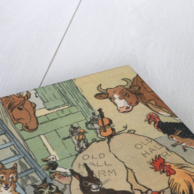 Farm animals dancing near barn by Anonymous