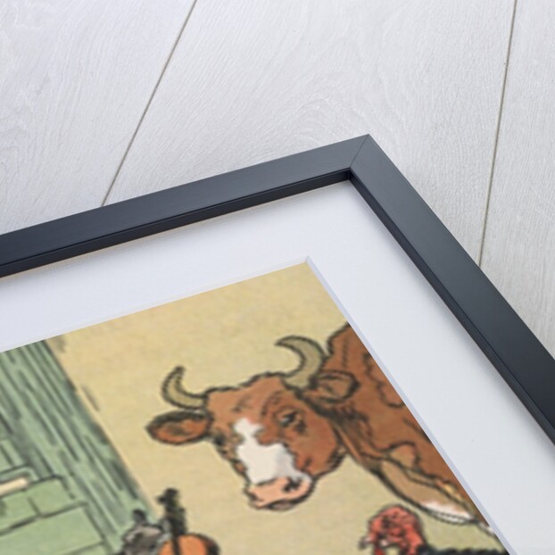 Farm animals dancing near barn by Anonymous