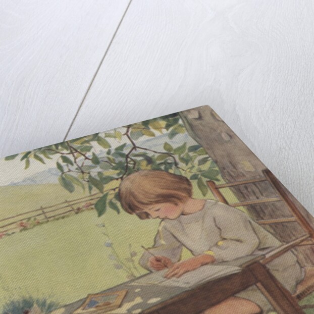 Child writing outdoors by Anonymous