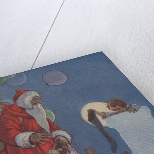 Little boy holding out Chrimas stocking to Santa Claus by Anonymous