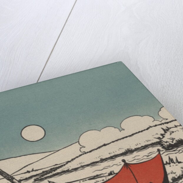 Two rabbits floating on upside down umbrella by Anonymous