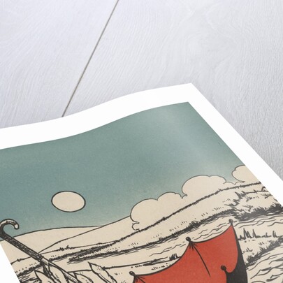 Two rabbits floating on upside down umbrella by Anonymous