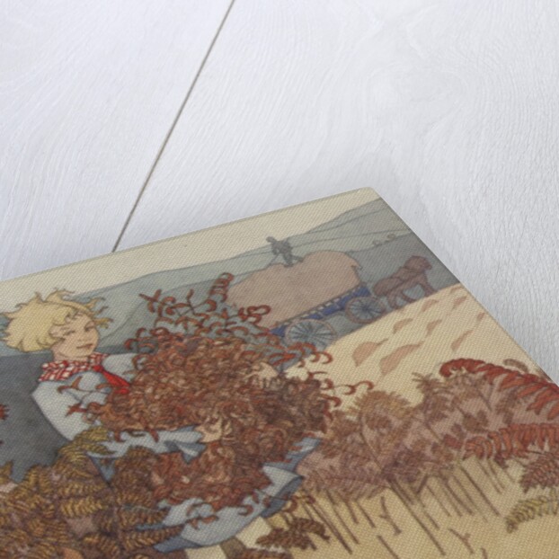 Child gathering ferns by Anonymous