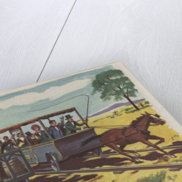 Race between steam locomotive and horse-drawn car by Anonymous