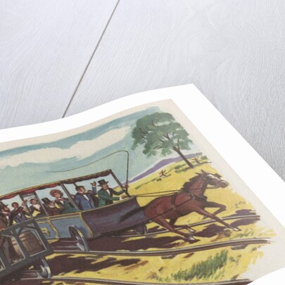 Race between steam locomotive and horse-drawn car by Anonymous