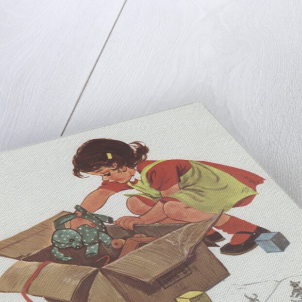 Girl taking toys out of box by Anonymous