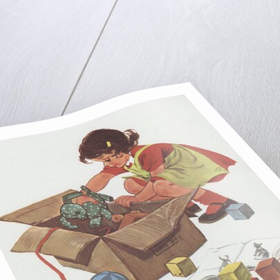 Girl taking toys out of box by Anonymous