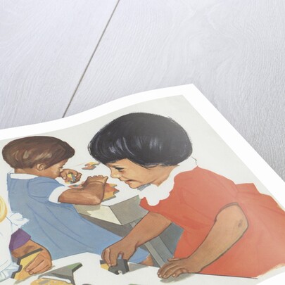 Girls playing with puzzles by Anonymous