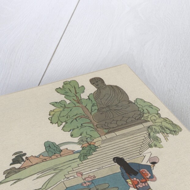 Japanese woman near Buddha statue by Anonymous