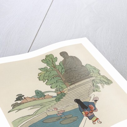 Japanese woman near Buddha statue by Anonymous