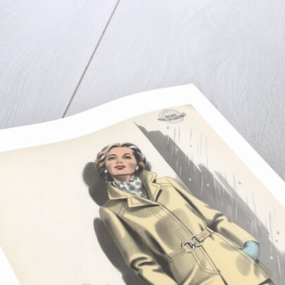Model wearing belted jacket by Anonymous