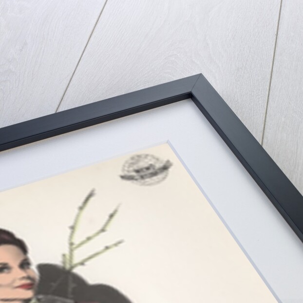 Model wearing coat with fur collar by Anonymous
