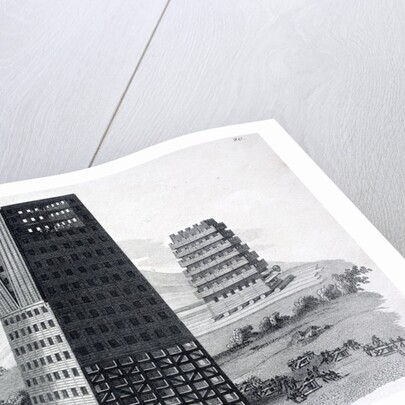 Moving towers: tourres ambulatoriae. 18th century illustration of these Roman siege engines. by Anonymous