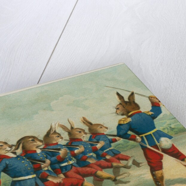 Advertisement with rabbit soldiers by Anonymous
