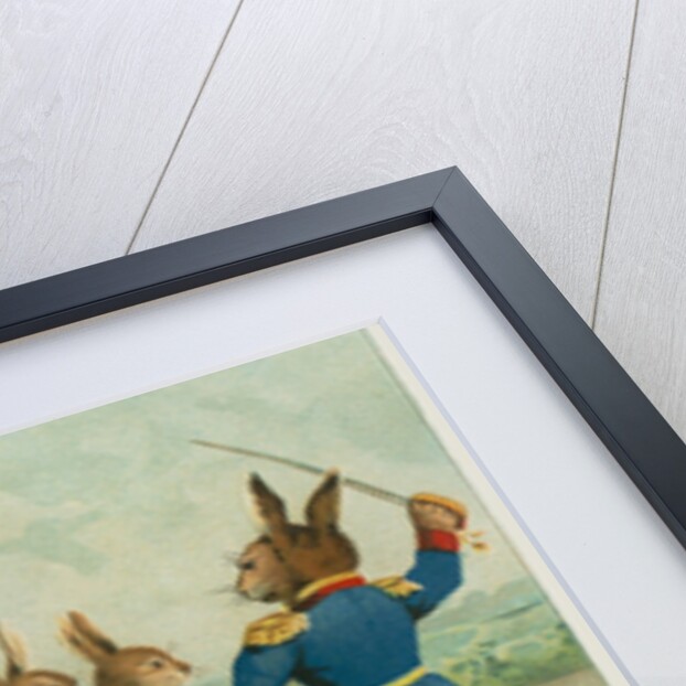 Advertisement with rabbit soldiers by Anonymous