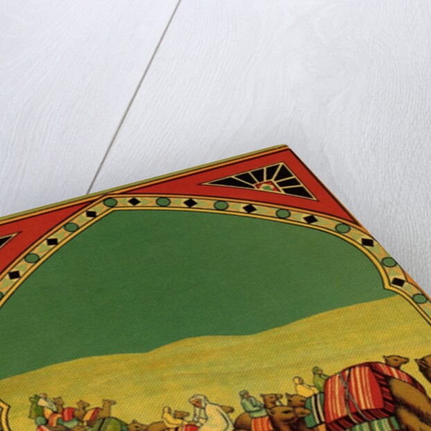 Czech English cotton label with caravan of camels by Anonymous