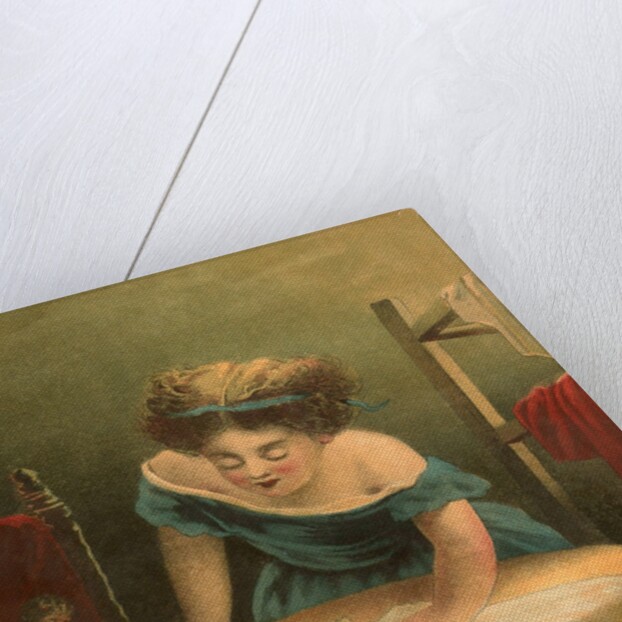 Victorian print of girl ironing by Anonymous