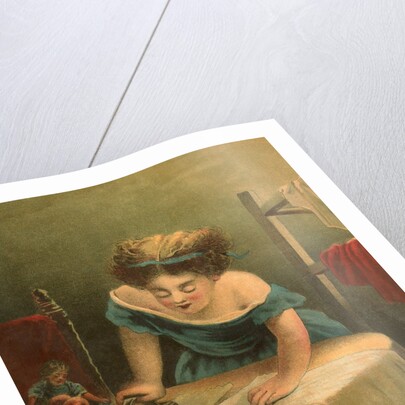 Victorian print of girl ironing by Anonymous