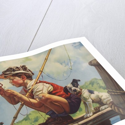 Illustration of boy hooking bait by Anonymous